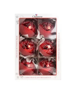 1Pz Pallina Di Vetro Decorata A Mano Rosso Lucido 80Mm