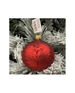 1Pz Pallina Di Vetro Decorata A Mano Rosso Opaco 80Mm