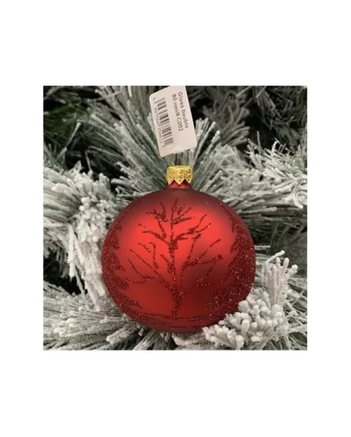1Pz Pallina Di Vetro Decorata A Mano Rosso Opaco 80Mm