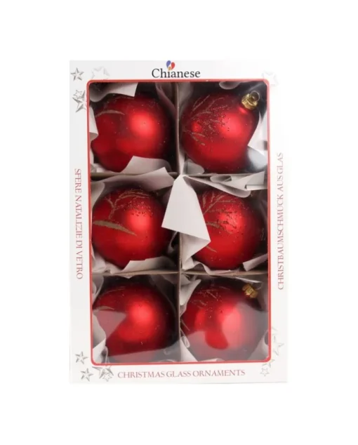 1Pz Pallina Di Vetro Decorata A Mano Rosso Opaco 80Mm