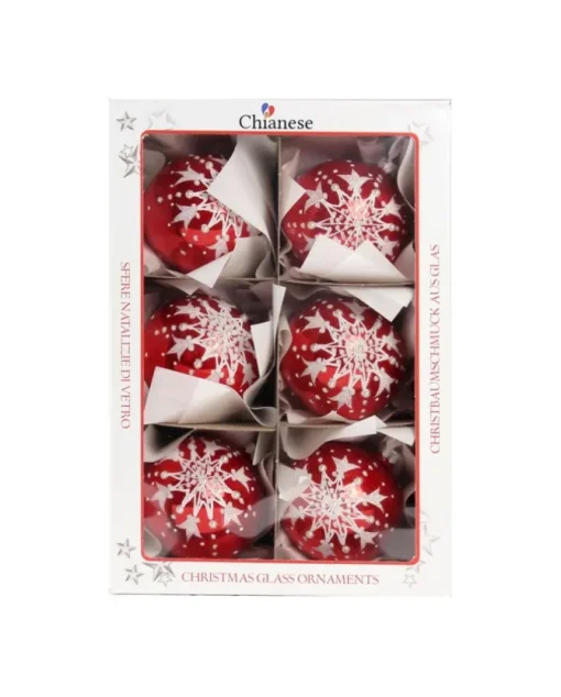 1Pz Pallina Di Vetro Decorata A Mano Rosso Lucido 80Mm