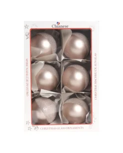 1Pz Pallina Di Vetro Decorata A Mano Rosa Opaco 80Mm