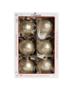 1Pz Pallina Di Vetro Decorata Champagne Opaco 80Mm