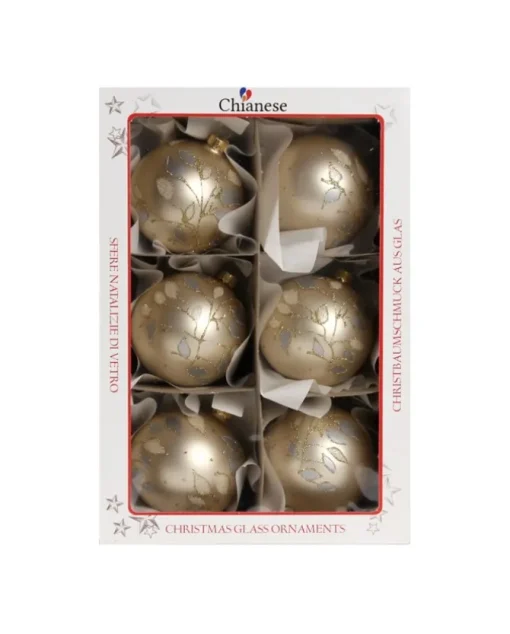 1Pz Pallina Di Vetro Decorata Champagne Opaco 80Mm