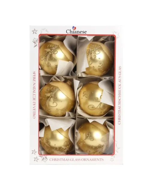 1Pz Pallina Di Vetro Decorata A Mano Oro Opaco 80Mm