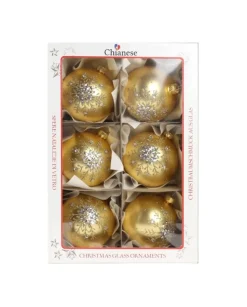 1Pz Pallina Di Vetro Decorata Oro Opaco 80Mm