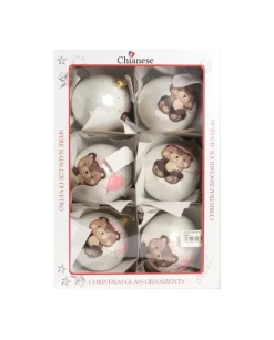 1Pz Pallina Di Vetro Decorata A Mano Bianco Lucido 80Mm