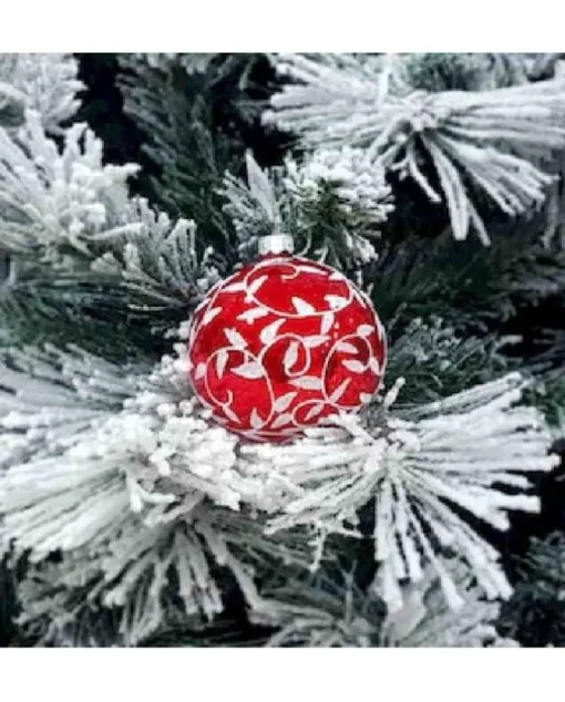 1Pz Pallina Di Vetro Decorata A Mano Rosso Lucido 80Mm