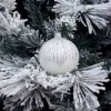 1Pz Pallina Di Vetro Decorata A Mano Bianco Lucido 80Mm