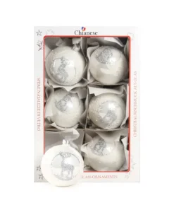 1Pz Pallina Di Vetro Decorata A Mano Bianco Lucido 80Mm