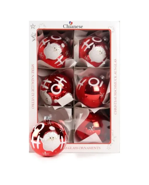 1Pz Pallina Di Vetro Decorata A Mano Rosso Lucido 80Mm