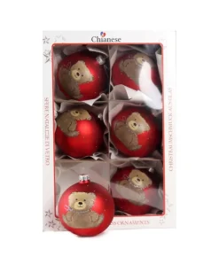 1Pz Pallina Di Vetro Decorata A Mano Rosso Opaco 80Mm