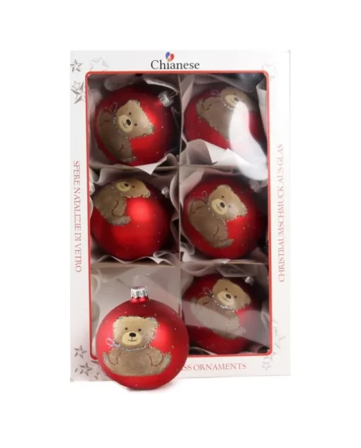 1Pz Pallina Di Vetro Decorata A Mano Rosso Opaco 80Mm