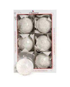 1Pz Pallina Di Vetro Decorata A Mano Bianco Lucido 80Mm