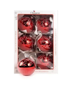 1Pz Pallina Di Vetro Decorata A Mano Rosso Lucido 80Mm