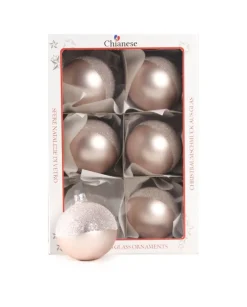 1Pz Pallina Di Vetro Decorata A Mano Rosa Opaco 80Mm