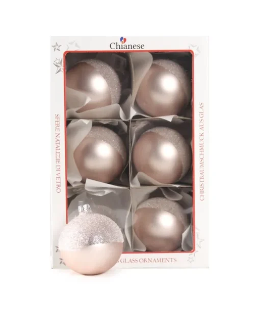 1Pz Pallina Di Vetro Decorata A Mano Rosa Opaco 80Mm