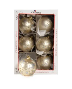 1Pz Pallina Di Vetro Decorata Champagne Opaco 80Mm