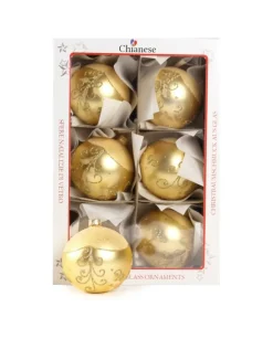 1Pz Pallina Di Vetro Decorata A Mano Oro Opaco 80Mm