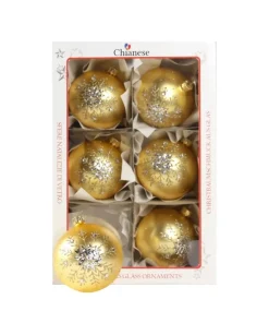 1Pz Pallina Di Vetro Decorata Oro Opaco 80Mm