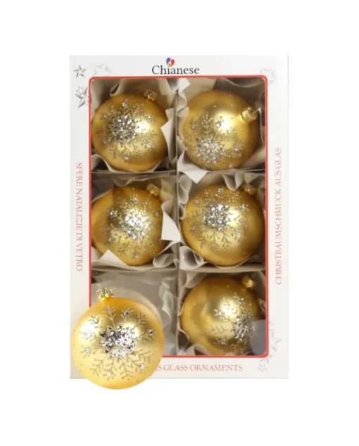 1Pz Pallina Di Vetro Decorata Oro Opaco 80Mm