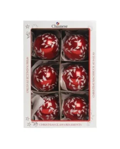 1Pz Pallina Di Vetro Decorata A Mano Rosso Lucido 80Mm
