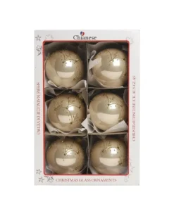 1Pz Pallina Di Vetro Decorata A Mano Champagne Lucido 80Mm