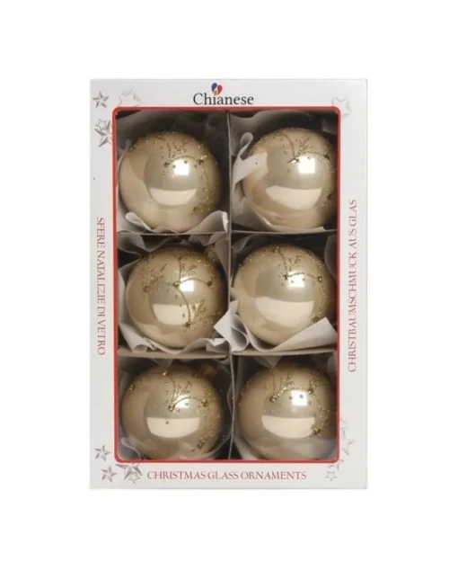 1Pz Pallina Di Vetro Decorata A Mano Champagne Lucido 80Mm