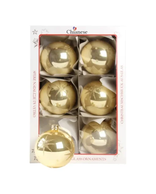 1Pz Pallina Di Vetro Decorata A Mano Oro Lucido 80Mm