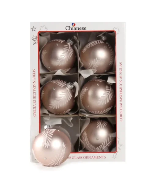 1Pz Pallina Di Vetro Decorata A Mano Rosa Opaco 80Mm