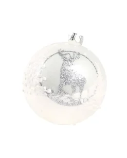 1Pz Pallina Di Vetro Decorata A Mano Bianco Lucido 80Mm