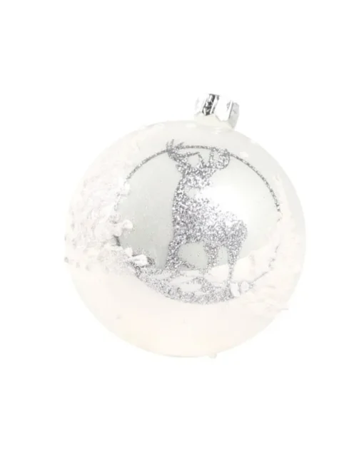 1Pz Pallina Di Vetro Decorata A Mano Bianco Lucido 80Mm