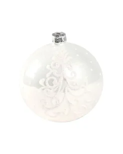 1Pz Pallina Di Vetro Decorata A Mano Bianco 80Mm