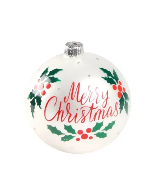 1Pz Pallina Di Vetro Decorata A Mano Bianco Opaco 80Mm