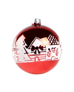 1Pz Pallina Di Vetro Decorata A Mano Rosso Lucido 80Mm