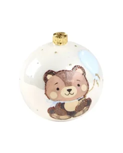 1Pz Pallina Di Vetro Decorata A Mano Bianco Lucido 80Mm