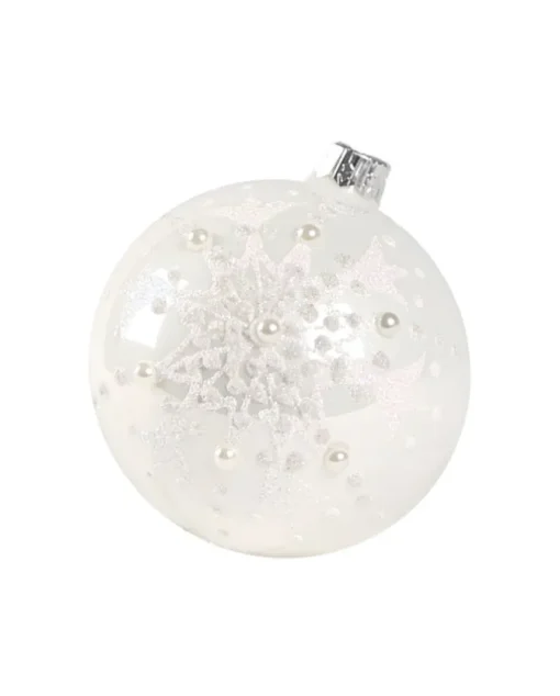 1Pz Pallina Di Vetro Decorata A Mano Bianco Lucido 80Mm