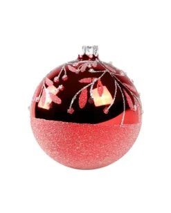 1Pz Pallina Di Vetro Decorata A Mano Rosso Lucido 80Mm