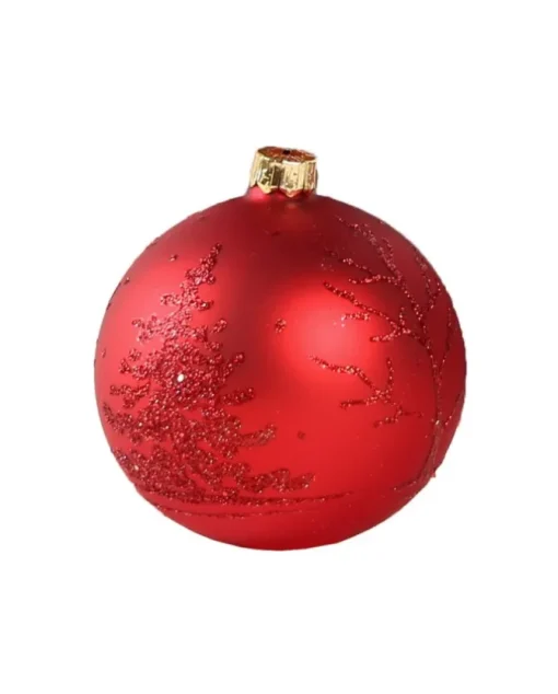 1Pz Pallina Di Vetro Decorata A Mano Rosso Opaco 80Mm