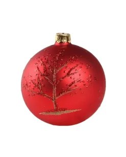 1Pz Pallina Di Vetro Decorata A Mano Rosso Opaco 80Mm