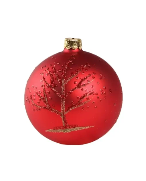 1Pz Pallina Di Vetro Decorata A Mano Rosso Opaco 80Mm
