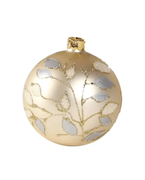 1Pz Pallina Di Vetro Decorata Champagne Opaco 80Mm