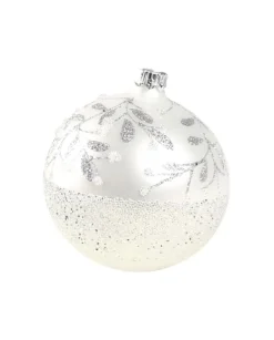 1Pz Pallina Di Vetro Decorata A Mano Bianco Opaco 80Mm