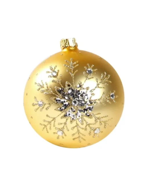 1Pz Pallina Di Vetro Decorata Oro Opaco 80Mm