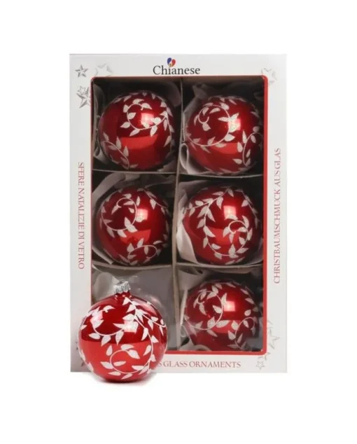 1Pz Pallina Di Vetro Decorata A Mano Rosso Lucido 80Mm