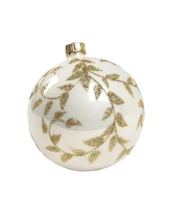 1Pz Pallina Di Vetro Decorata A Mano Bianco Lucido 80Mm