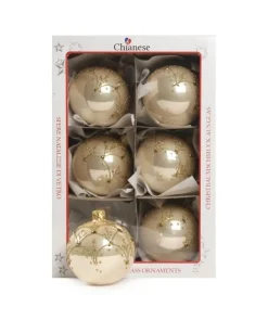 1Pz Pallina Di Vetro Decorata A Mano Champagne Lucido 80Mm