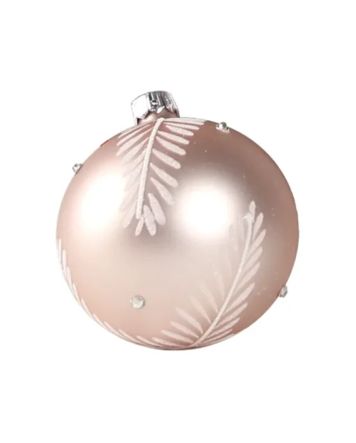 1Pz Pallina Di Vetro Decorata A Mano Rosa Opaco 80Mm