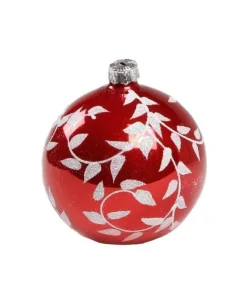 1Pz Pallina Di Vetro Decorata A Mano Rosso Lucido 80Mm