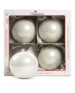 1Pz Pallina Di Vetro Tinta Unita Bianco Lucido 100Mm